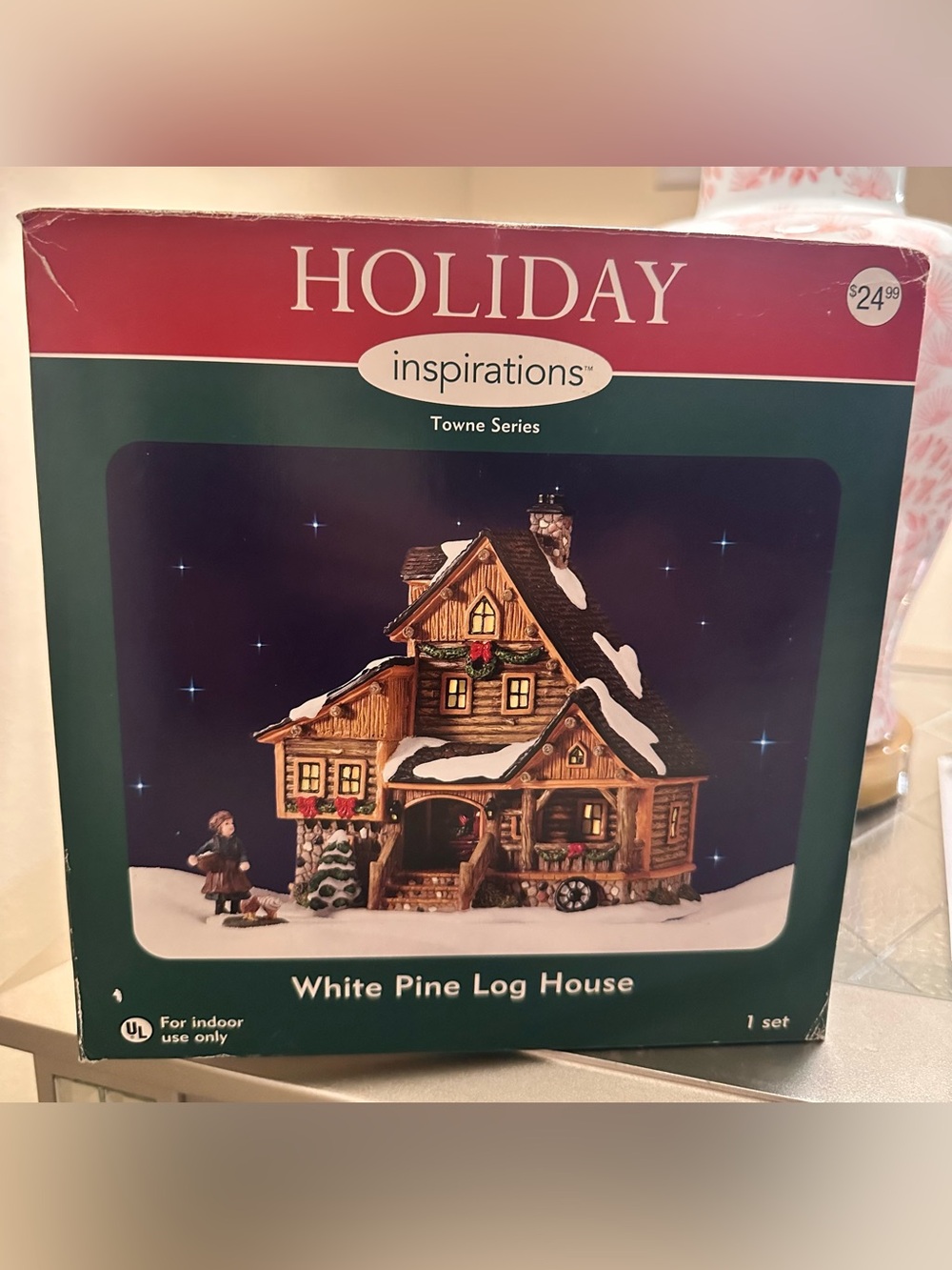 Holiday Inspirations White Pine Log House Christmas Village Towne Series Lighted